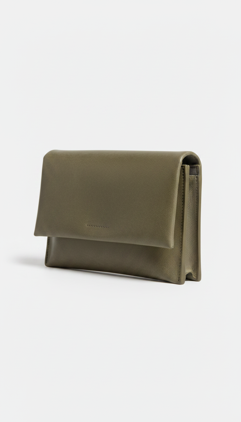 Alternate angle view of Olive concrete leather clutch