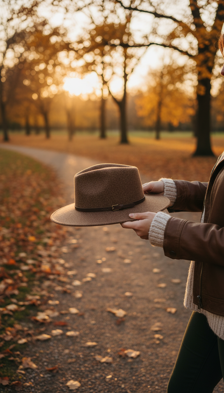 Rustic Brown Wool Hat in use