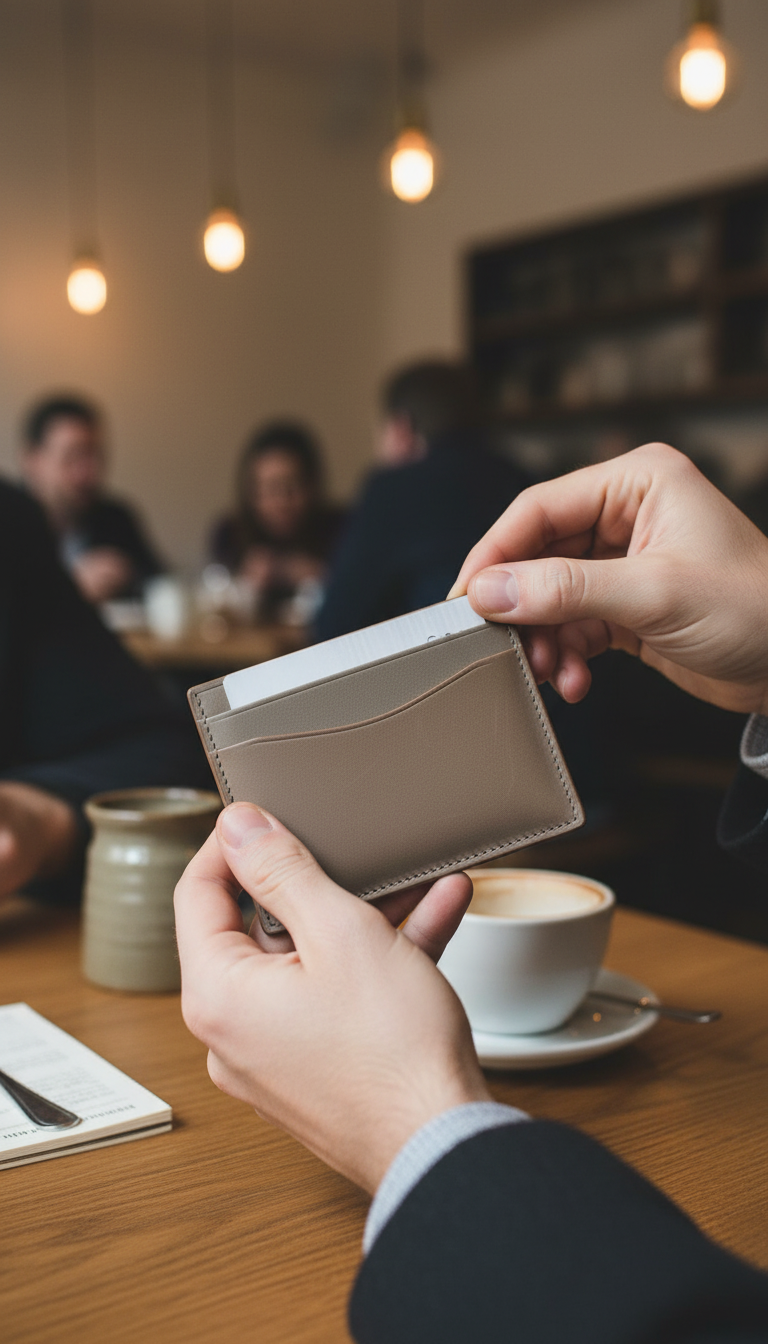 Stone Taupe Cardholder in use