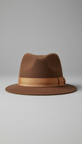 Modern Trilby, Focus on 3/4 angles that highlight the hat's design and material. Backgrounds will feature neutral tones...