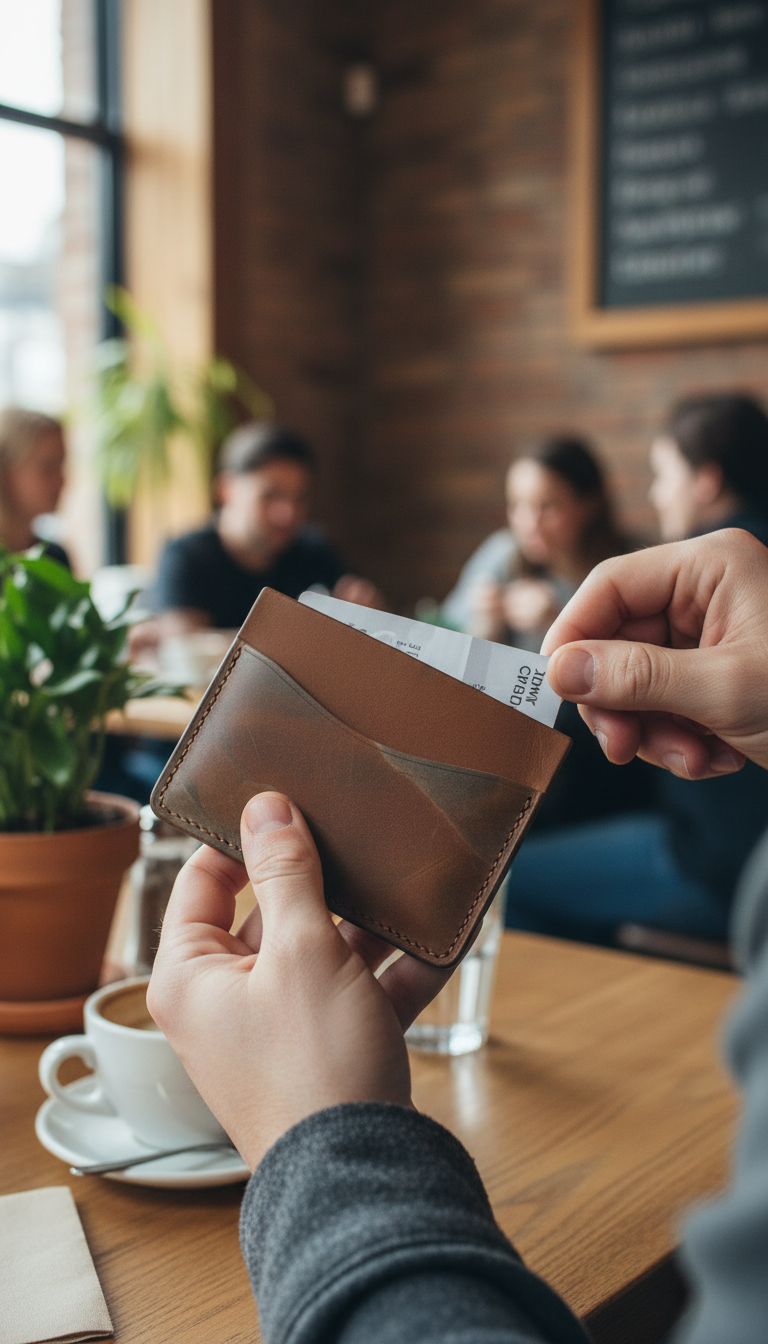Claystone Leather Cardholder Wallet in use